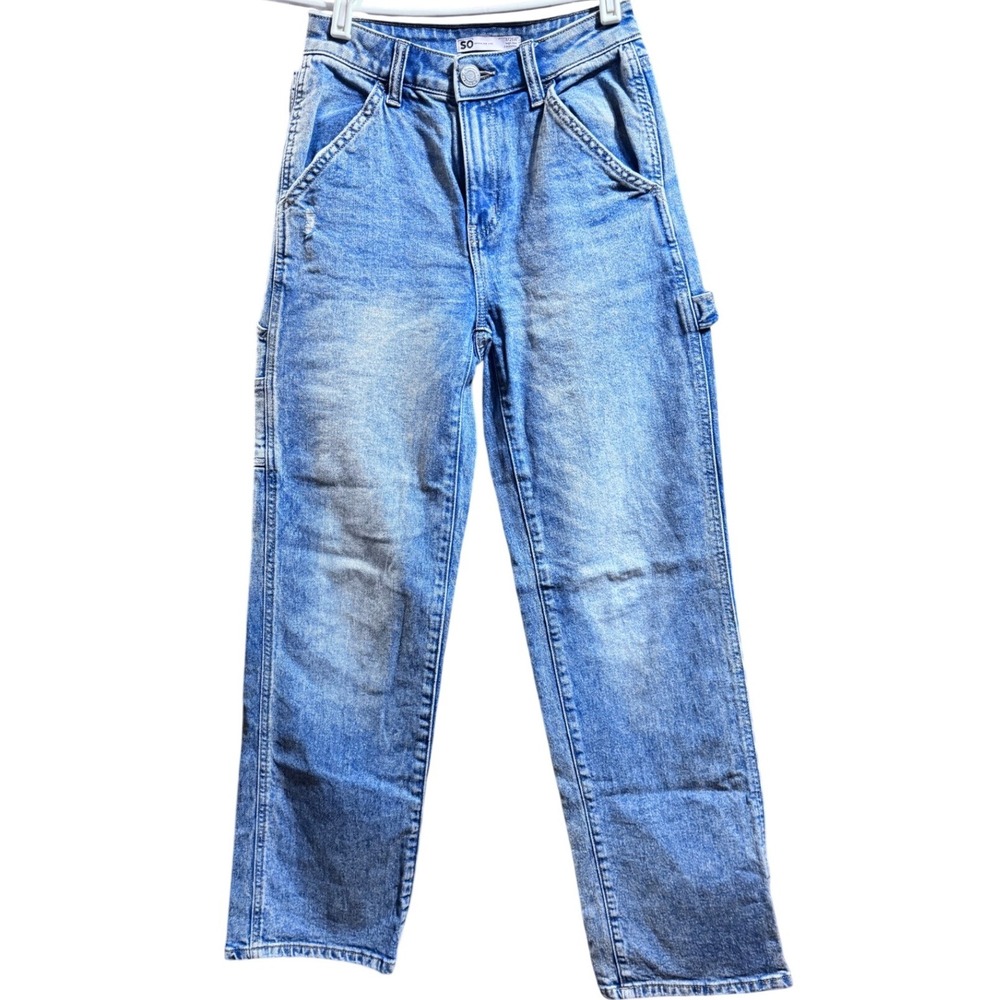 SO Jeans Womens Size 1/25W Blue High Rise Carpenter Jeans Y2K Boho Workwear‎